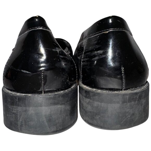 ZARA Vegan Patent Leather Loafers 38 7.5 Low Heel Buckle Detail Goth Preppy Faux - Picture 14 of 16